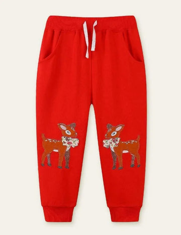 Deer Floral Appliqué Sweatpants - Mini Taylor